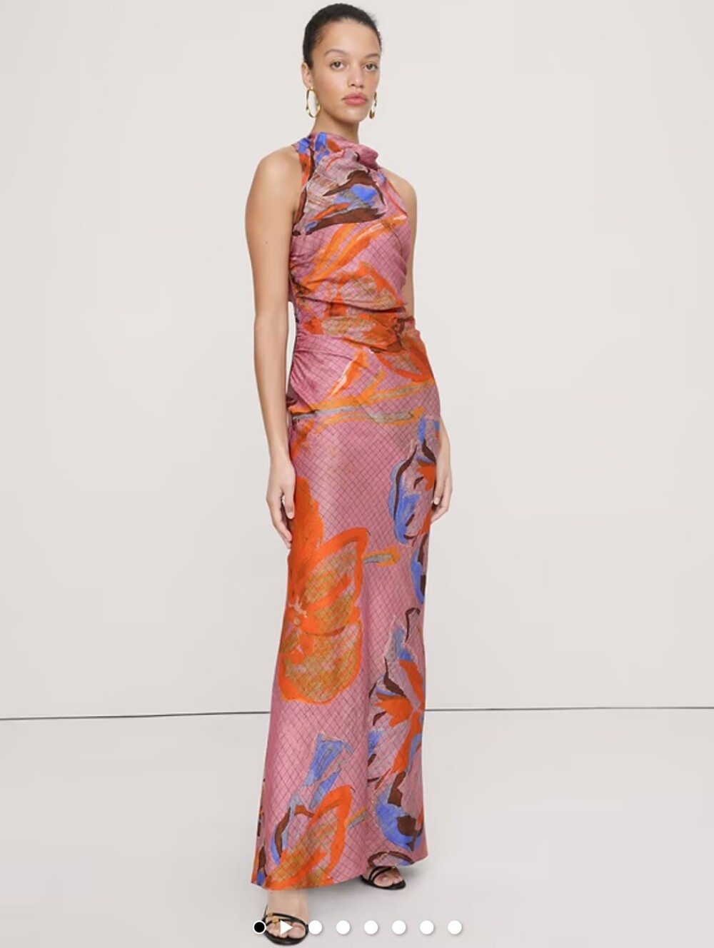 NWT Banana Republic Linen Blend Pink Abstract-Print Maxi Dress Petite
